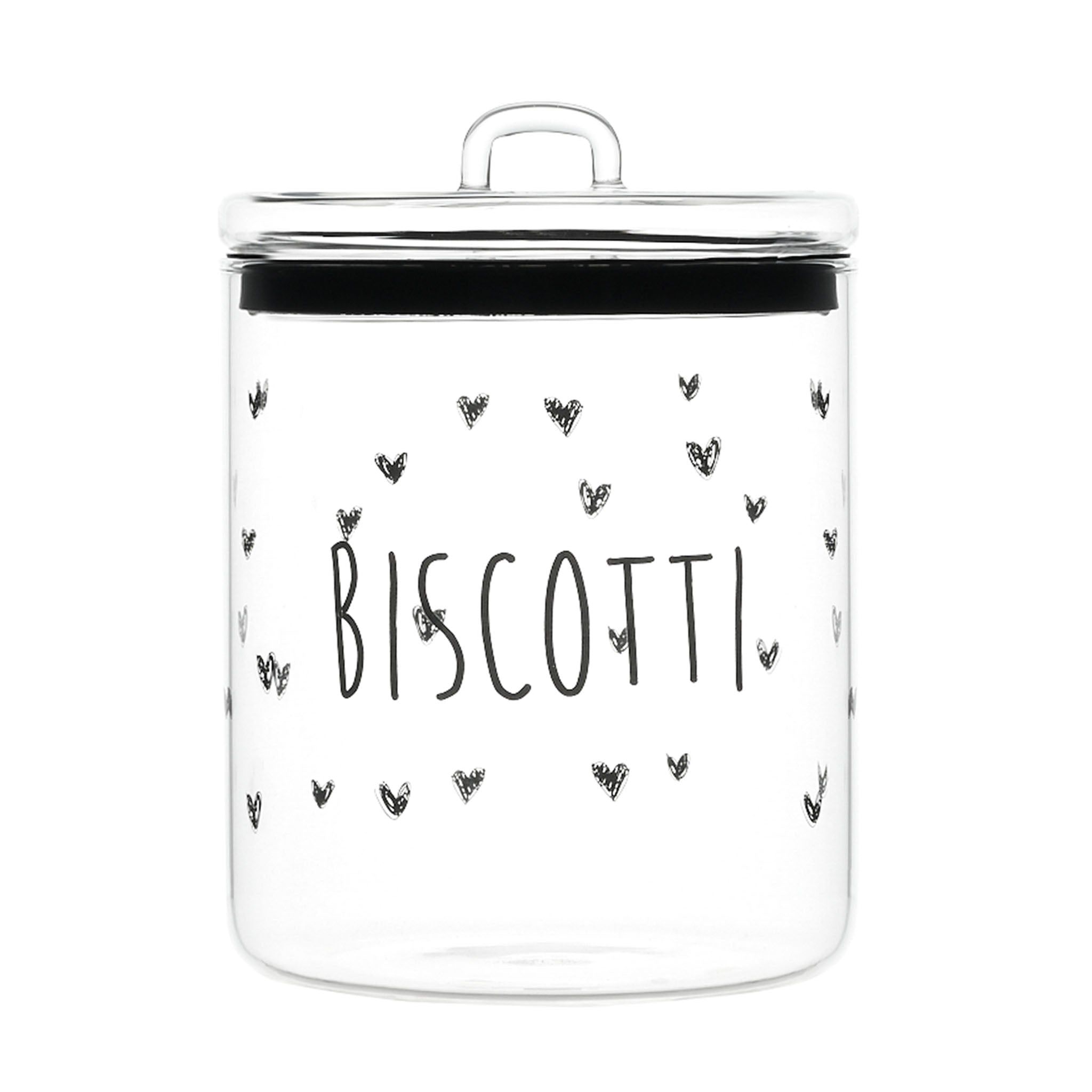 Glazen koekjespot - Biscotti & hartenprint (diameter 15cm) - SIMPLE DAY