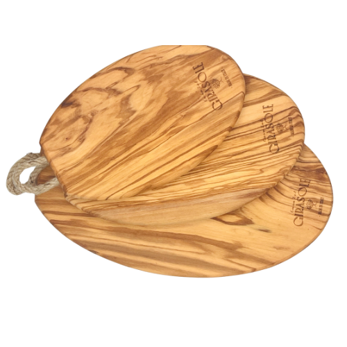 Ovale snijplank met koord - groot (cm 31X19X1,8)