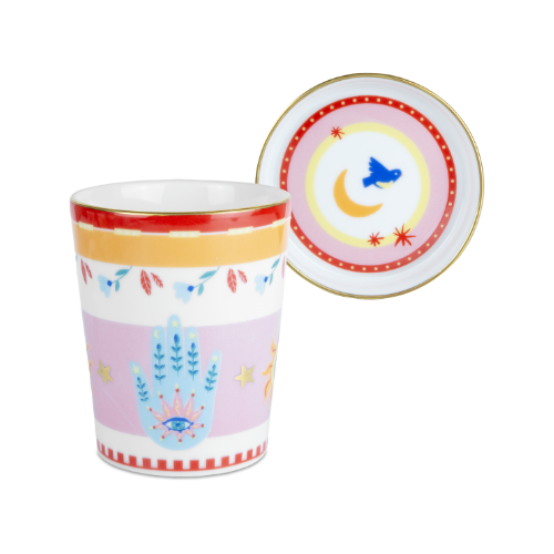 Mok met Schoteltje/Deksel in Porselein - Mamma Mia - Baci Milano