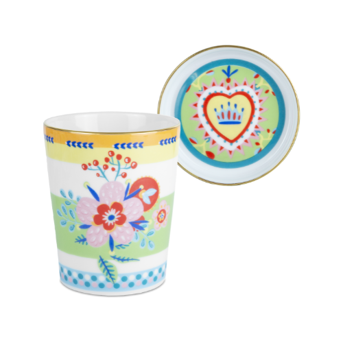 Mok met Schoteltje/Deksel in Porselein - Mamma Mia - Baci Milano